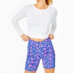 Lilly Pulitzer Preppy Sporty Luxletic Greer Crop Twist Long Sleeve Top White XXS